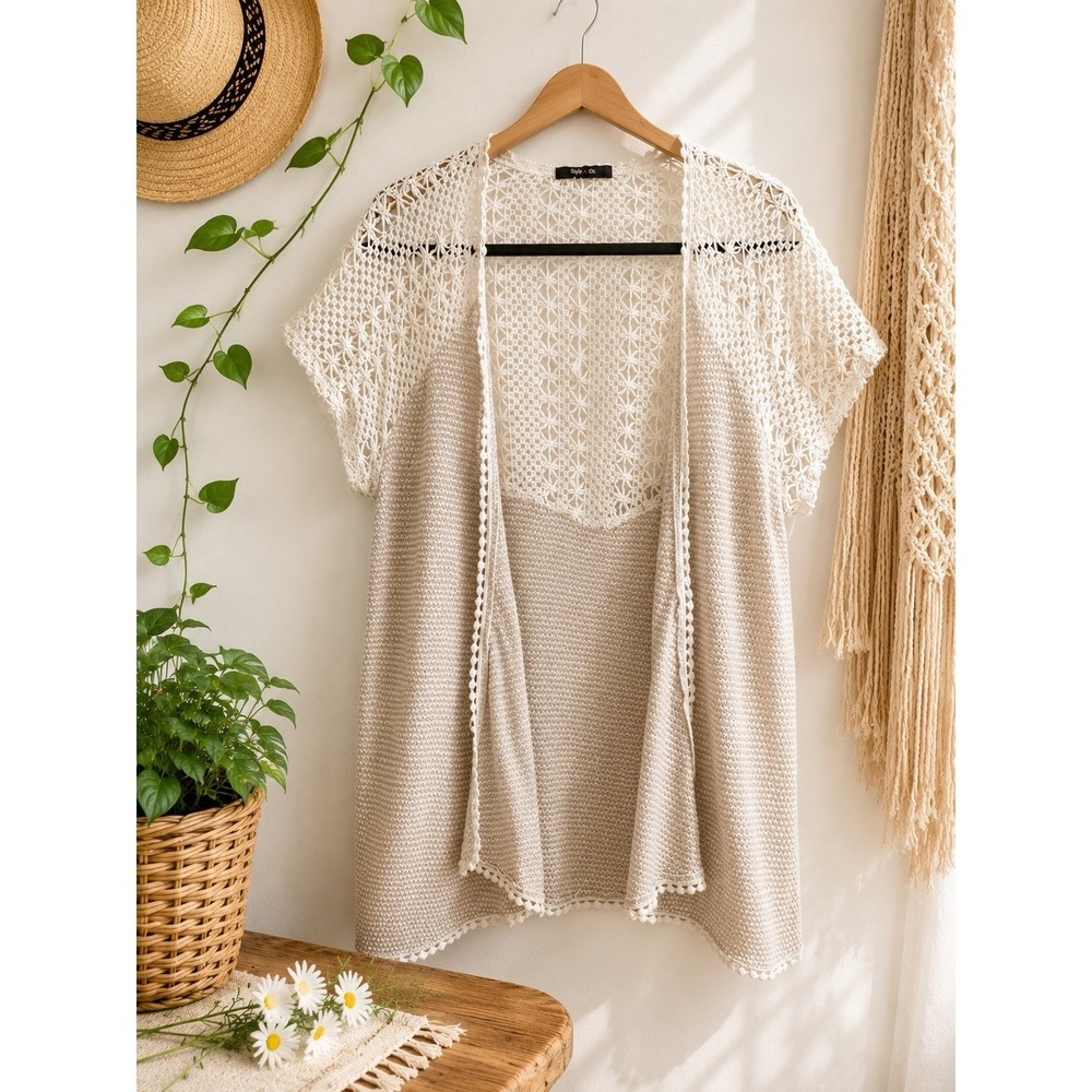 Style & Co. Crochet-Trim Open-Front Cardigan XL